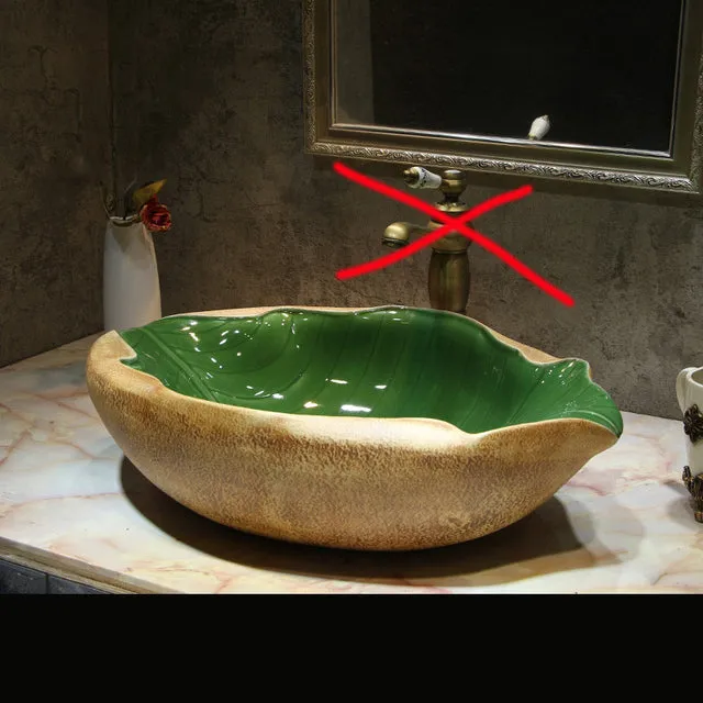 Ceramic Art Bathroom Sinks Bathroom Creative Leaf Shape Wash Basin