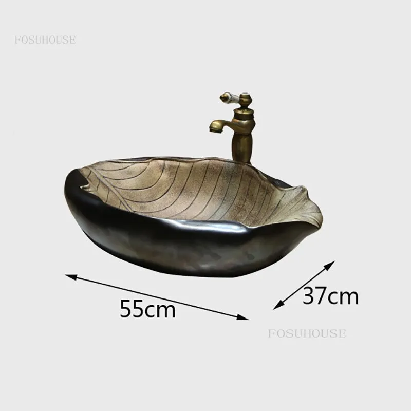 Ceramic Art Bathroom Sinks Bathroom Creative Leaf Shape Wash Basin