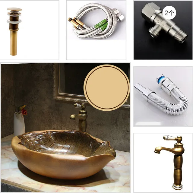 Ceramic Art Bathroom Sinks Bathroom Creative Leaf Shape Wash Basin