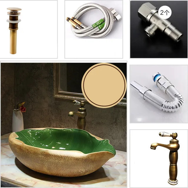 Ceramic Art Bathroom Sinks Bathroom Creative Leaf Shape Wash Basin