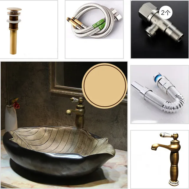 Ceramic Art Bathroom Sinks Bathroom Creative Leaf Shape Wash Basin