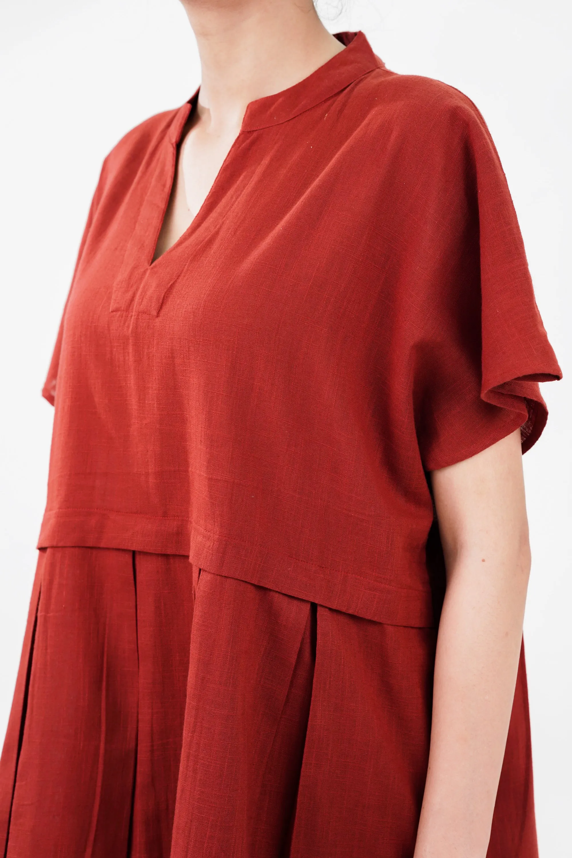 Cotton Red Bloom Box Pleat Coord Set