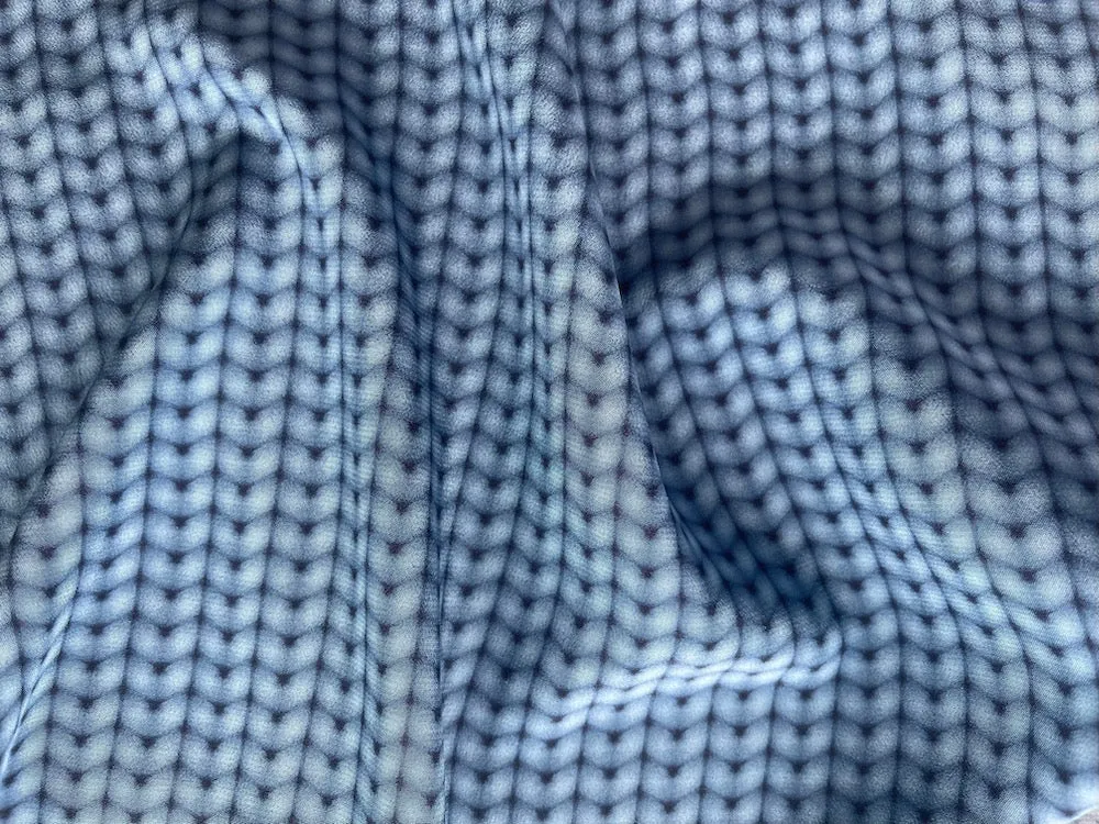 Couture Chevron Fog Cornflower Blue Silk Crepe De Chine (Made in Italy)