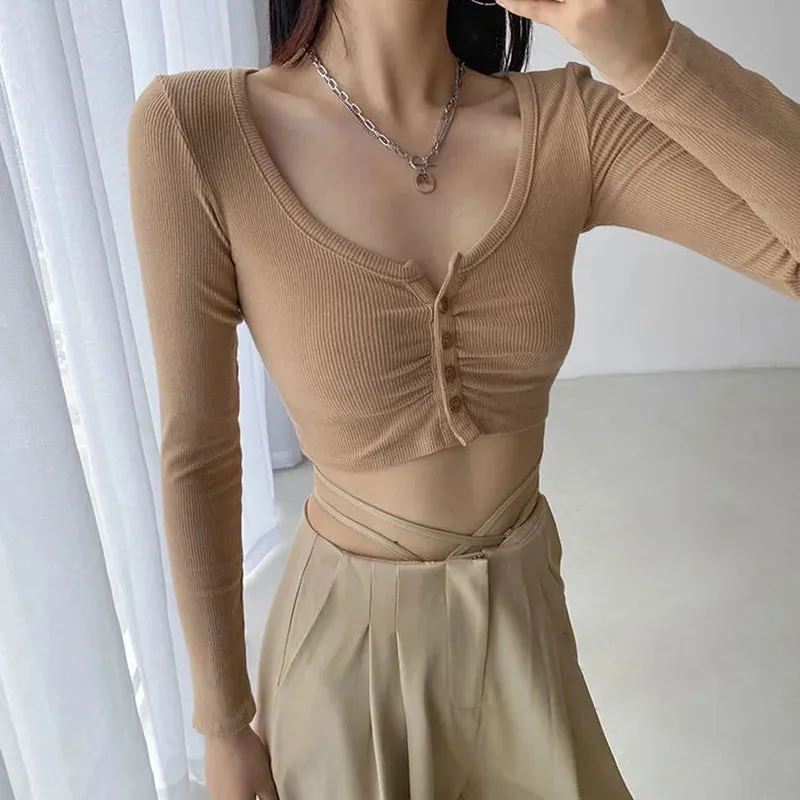 Croptop lässig langärmelig koreanischen Stil