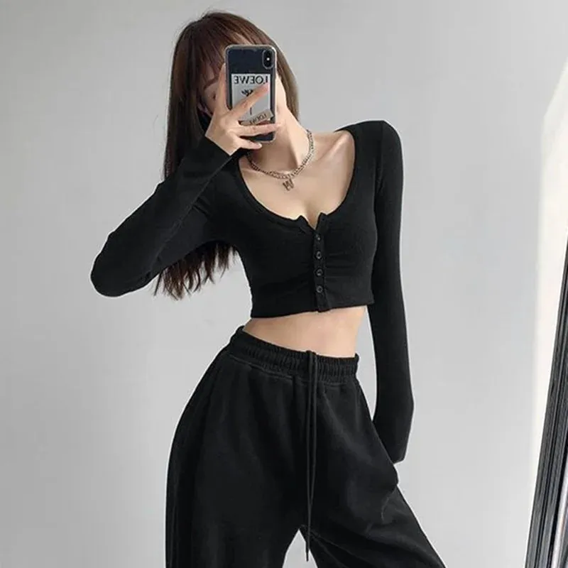 Croptop lässig langärmelig koreanischen Stil