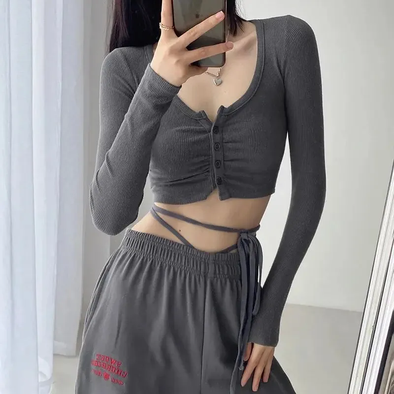 Croptop lässig langärmelig koreanischen Stil