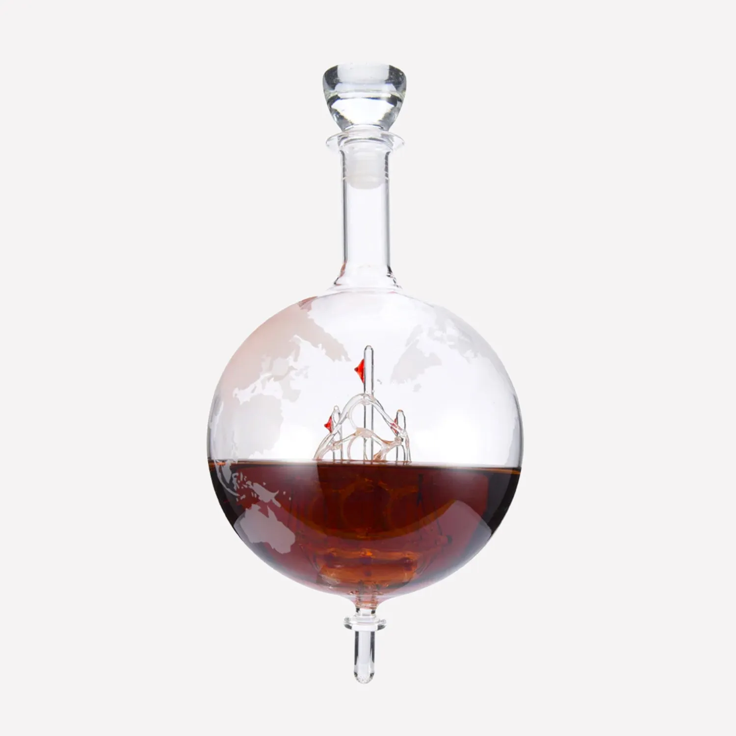 Exquisite Glass Globe Decanter With Finished Wood Stand