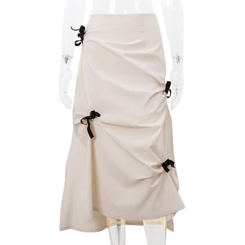 Girlary church outfit Style Autumn New Sweet Girl Retro Bow Strap High Waist Elegant Split Skirt for Women