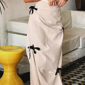 Girlary church outfit Style Autumn New Sweet Girl Retro Bow Strap High Waist Elegant Split Skirt for Women
