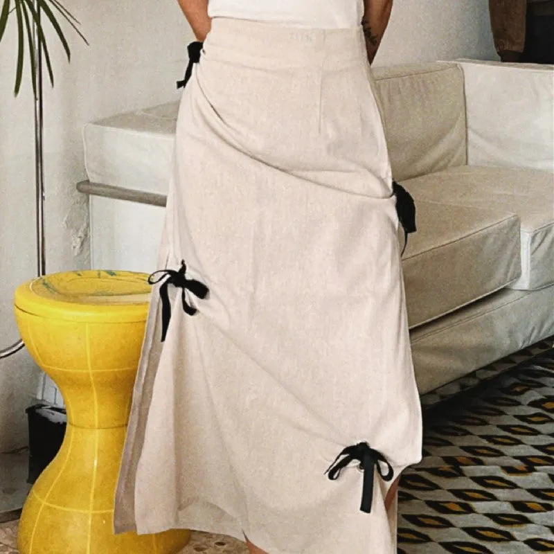 Girlary church outfit Style Autumn New Sweet Girl Retro Bow Strap High Waist Elegant Split Skirt for Women
