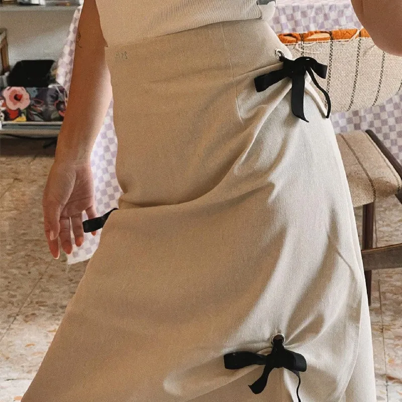 Girlary church outfit Style Autumn New Sweet Girl Retro Bow Strap High Waist Elegant Split Skirt for Women