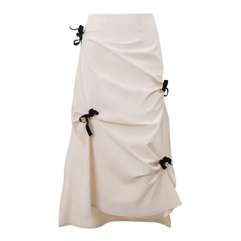 Girlary church outfit Style Autumn New Sweet Girl Retro Bow Strap High Waist Elegant Split Skirt for Women