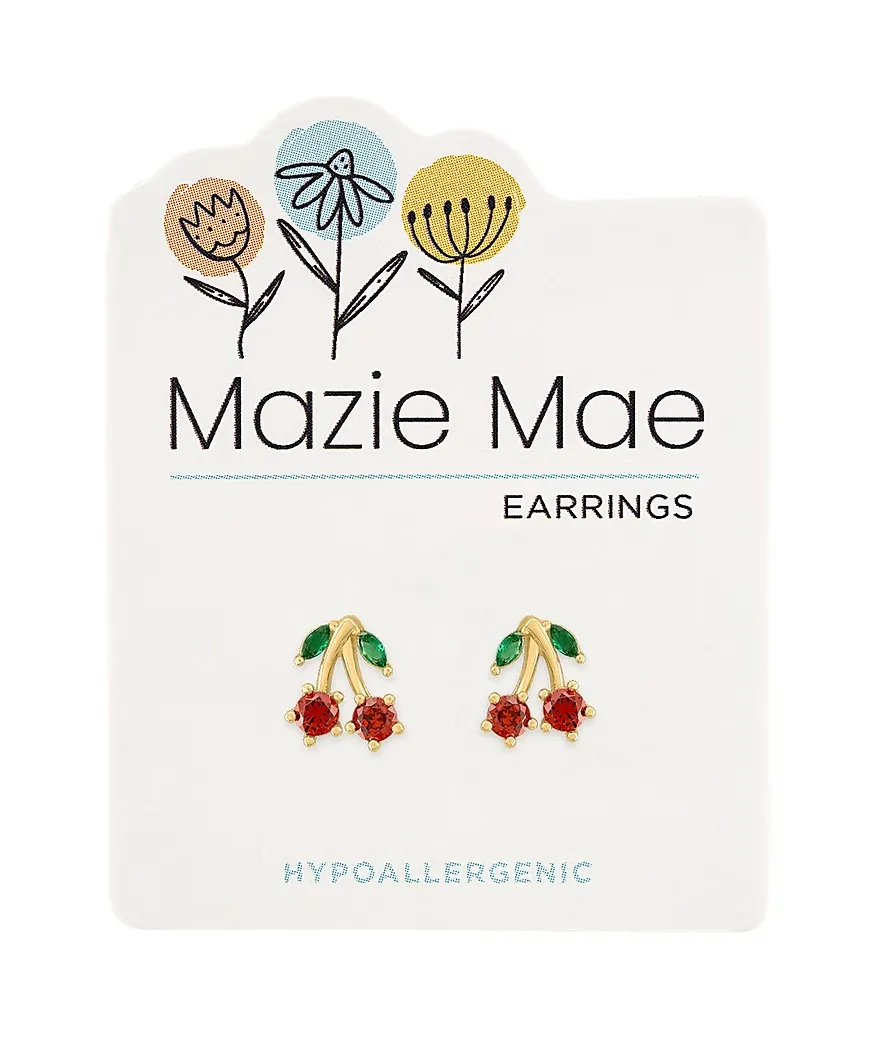 Gold Cherry Stud Earrings