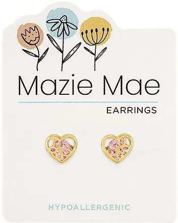 Gold Vintage Rose Butterfly Heart Stud Earrings
