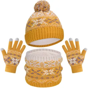 Kid Thermal Wool Knitting Hat Scarf  Gloves Set Aged 5-12 Touchscreen Lovely Toddler Mitten