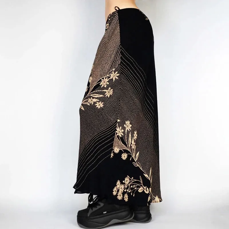 LVSANW CIBBAR Vintage Floral Print Long Skirts y2k Retro Low Rise Straight Midi Skirt for Women Harajuku Ladies Bottoms 90s Aesthetic