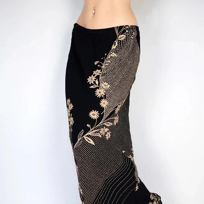 LVSANW CIBBAR Vintage Floral Print Long Skirts y2k Retro Low Rise Straight Midi Skirt for Women Harajuku Ladies Bottoms 90s Aesthetic