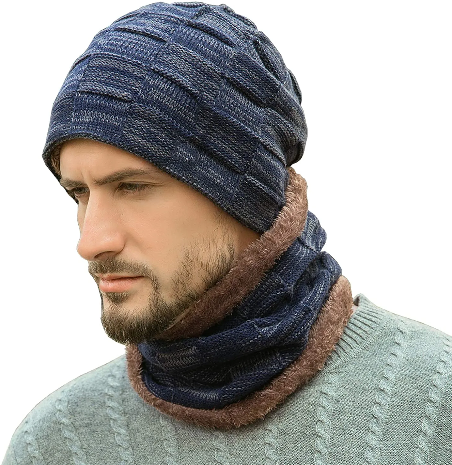 Men's & Women's Fleece Lined Winter Hat & Scarf Set 04