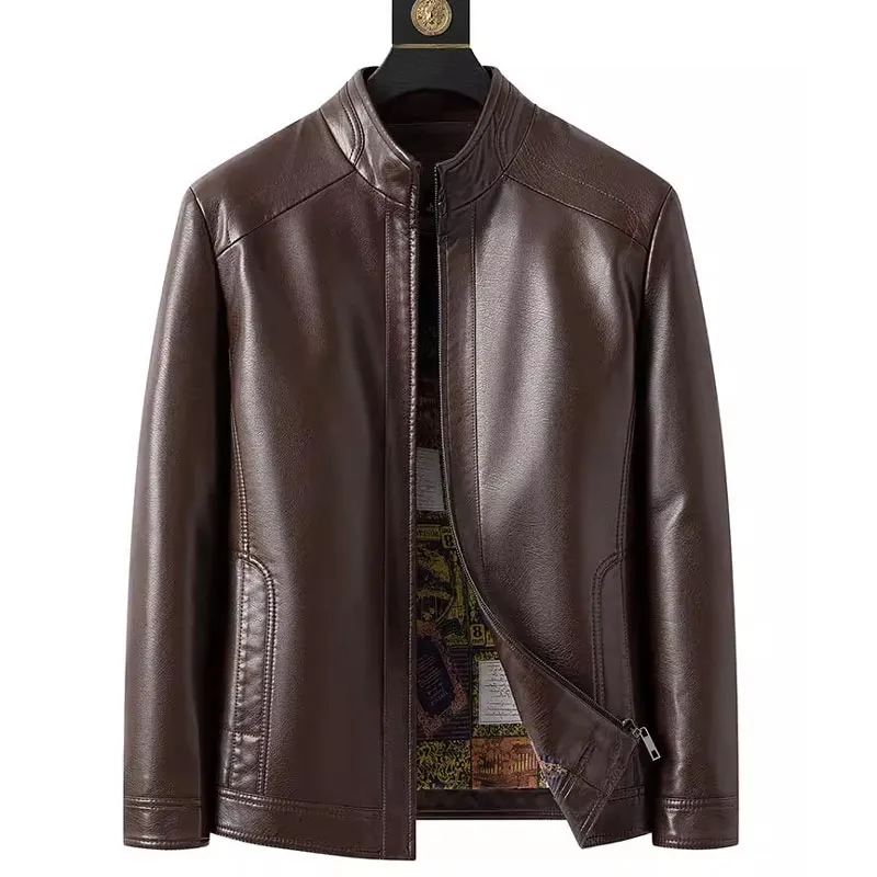 Mens Warm Plush Lining Leather Jacket Coat - Gift for Him!