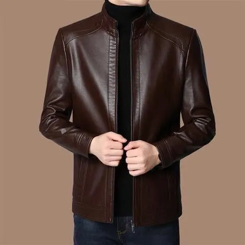 Mens Warm Plush Lining Leather Jacket Coat - Gift for Him!