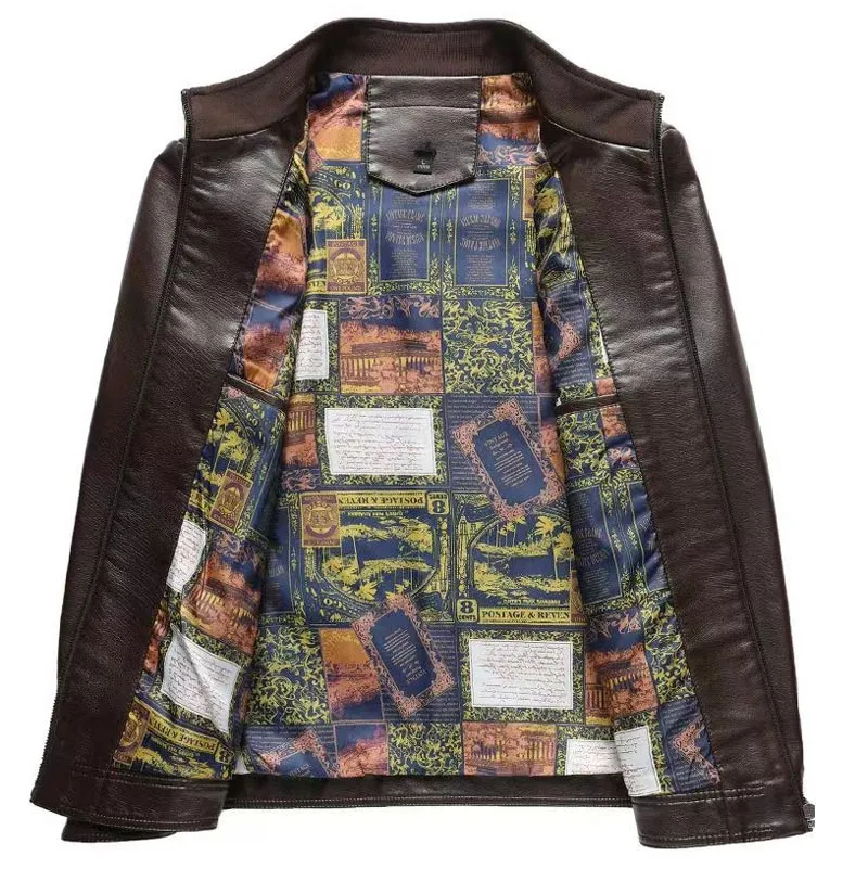 Mens Warm Plush Lining Leather Jacket Coat - Gift for Him!