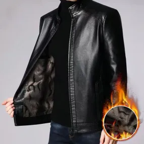 Mens Warm Plush Lining Leather Jacket Coat - Gift for Him!