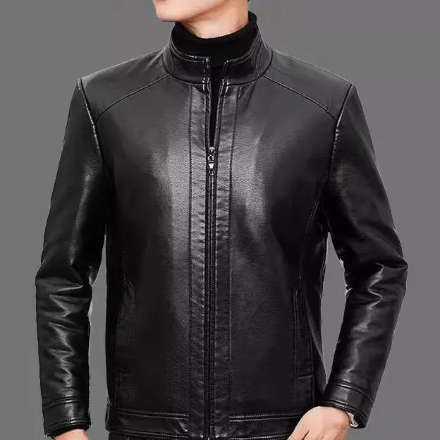 Mens Warm Plush Lining Leather Jacket Coat - Gift for Him!