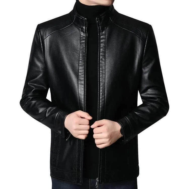 Mens Warm Plush Lining Leather Jacket Coat - Gift for Him!