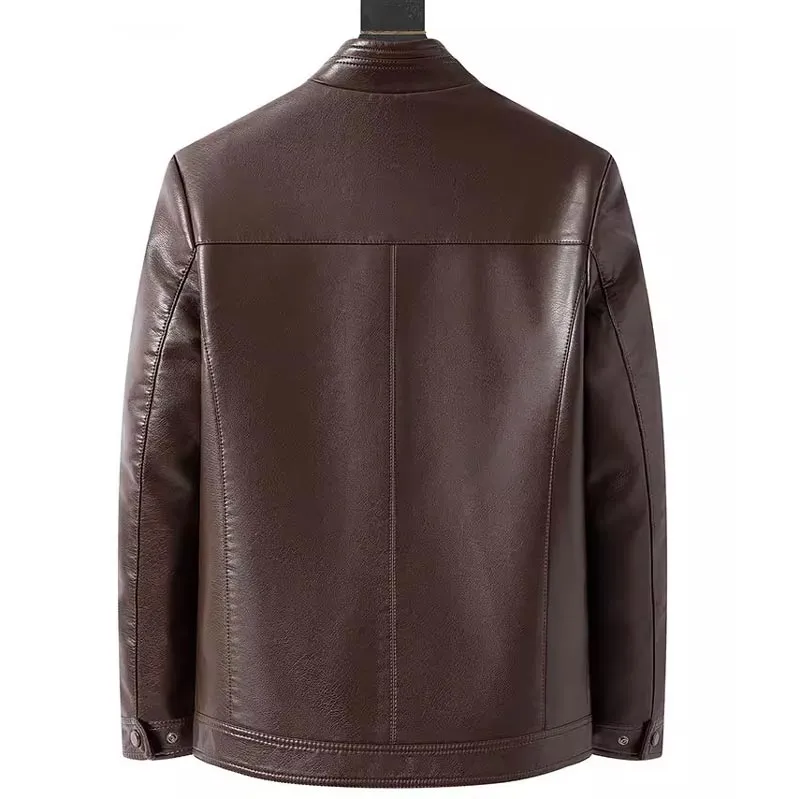 Mens Warm Plush Lining Leather Jacket Coat - Gift for Him!