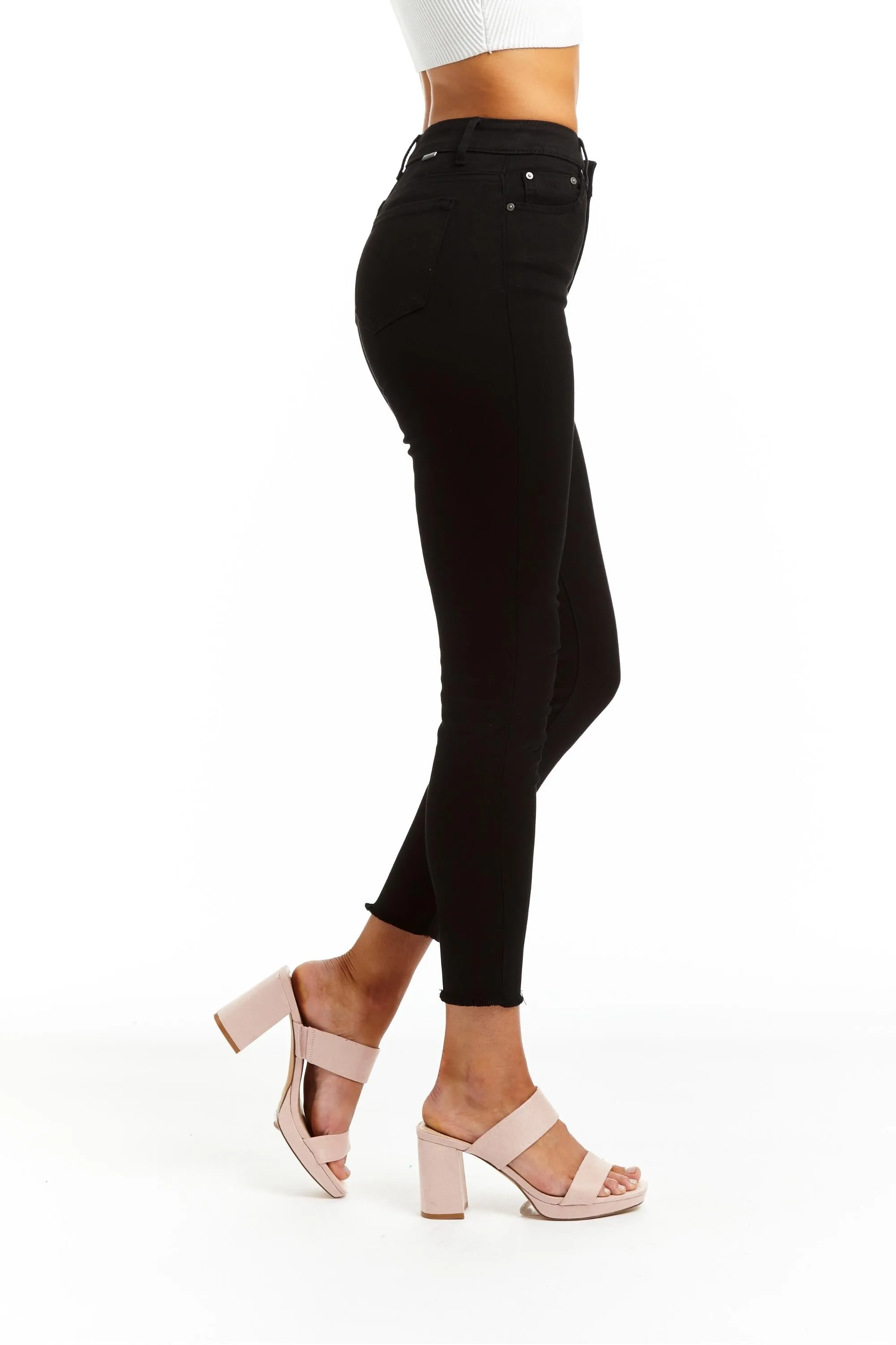 Mona - High Rise Fray Hem Skinny In Grey