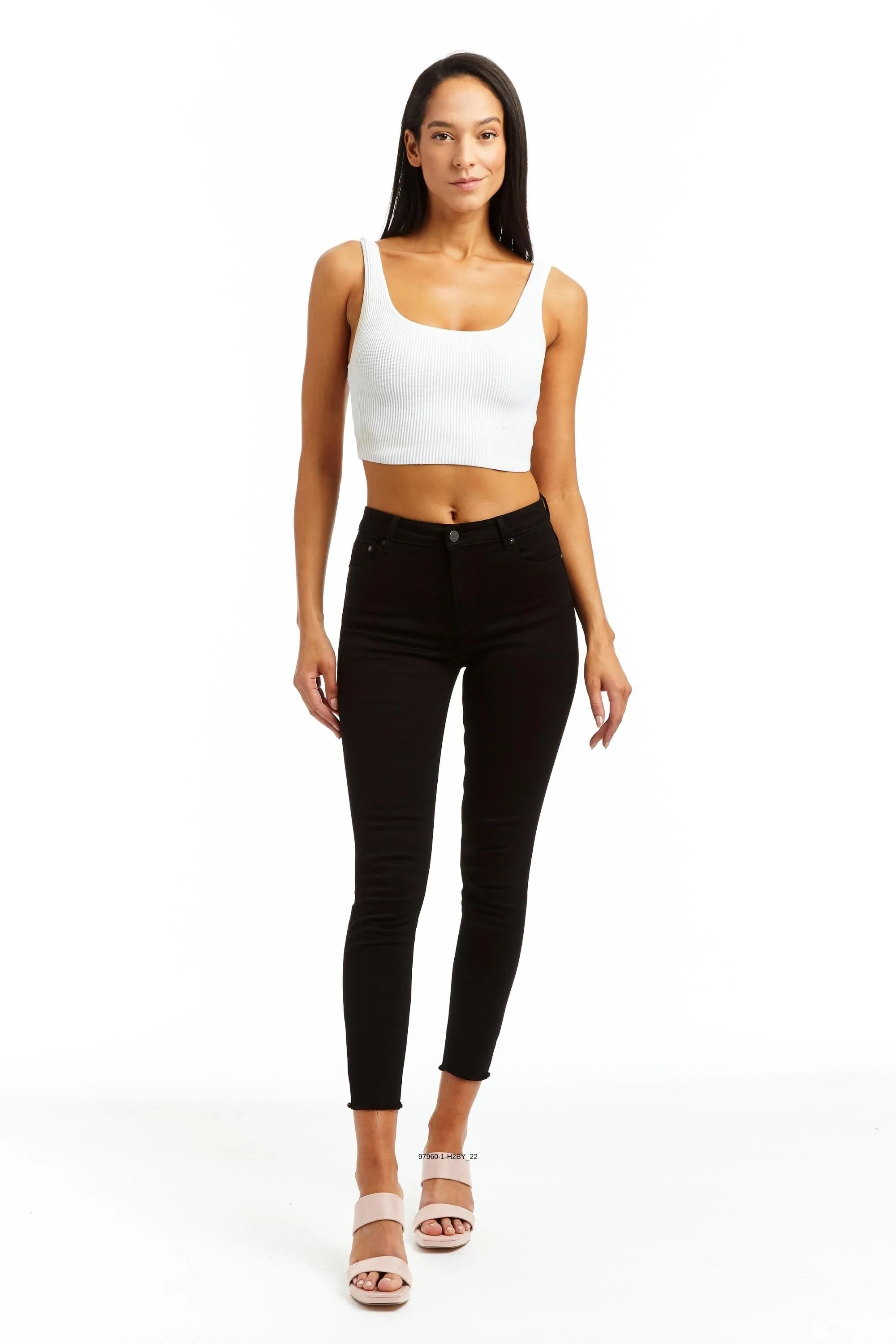 Mona - High Rise Fray Hem Skinny In Grey