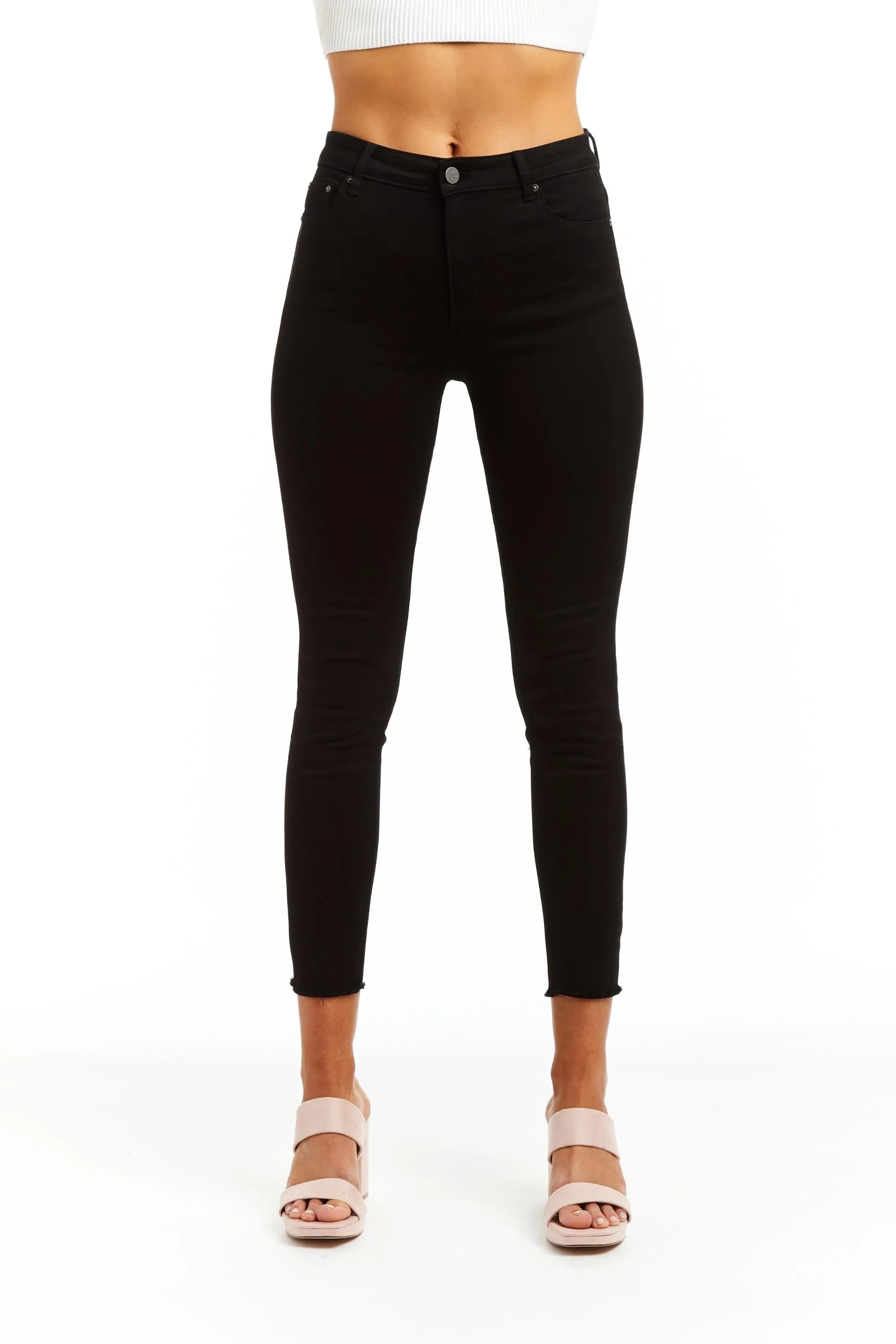 Mona - High Rise Fray Hem Skinny In Grey