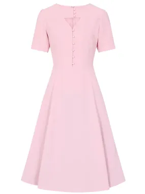 Pink Buttoned Cut-Out Vintage Style Dress