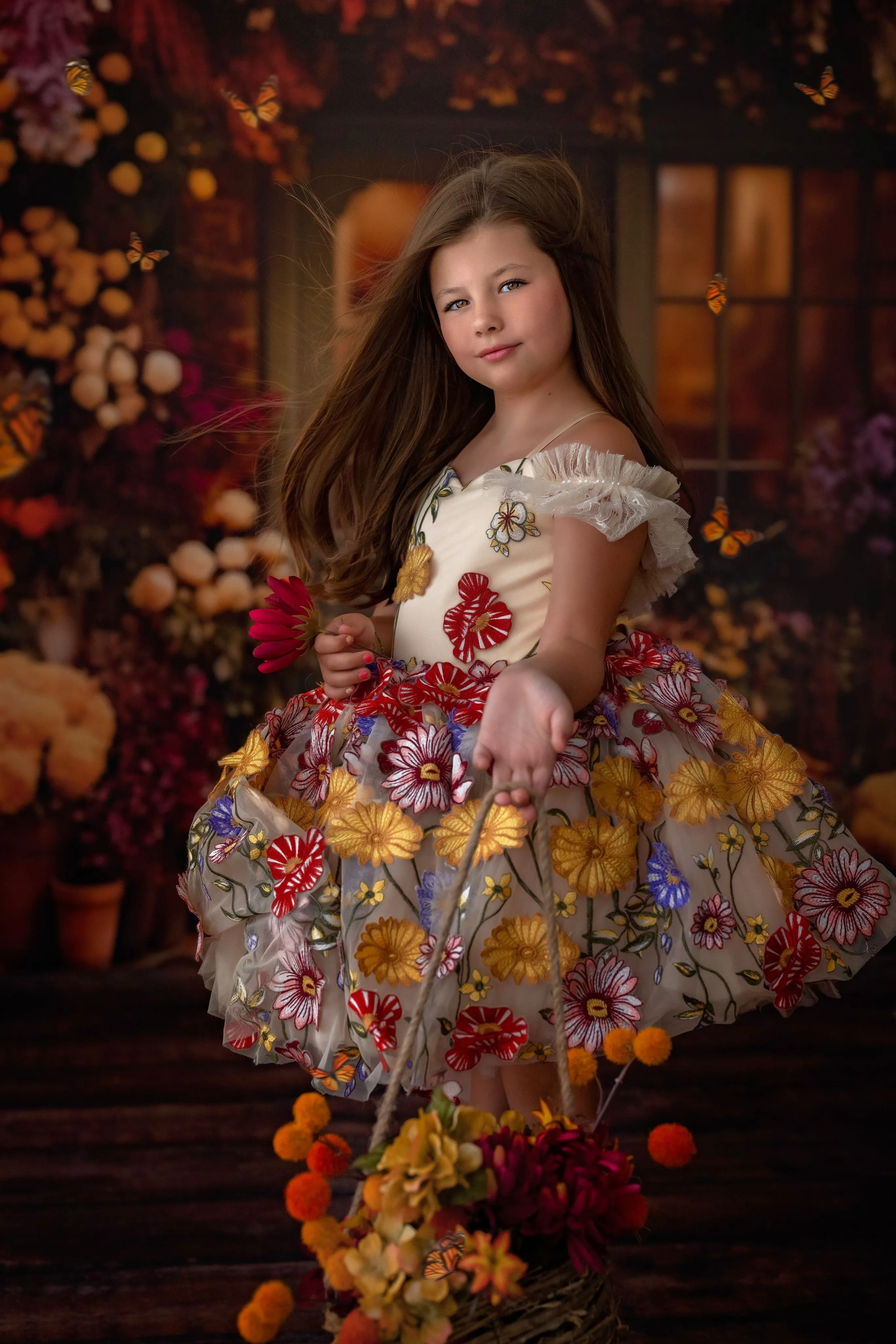 "Daisymae" in Champagne -  Petal Short Length Dress ( 5 Year - Petite 6 Year)