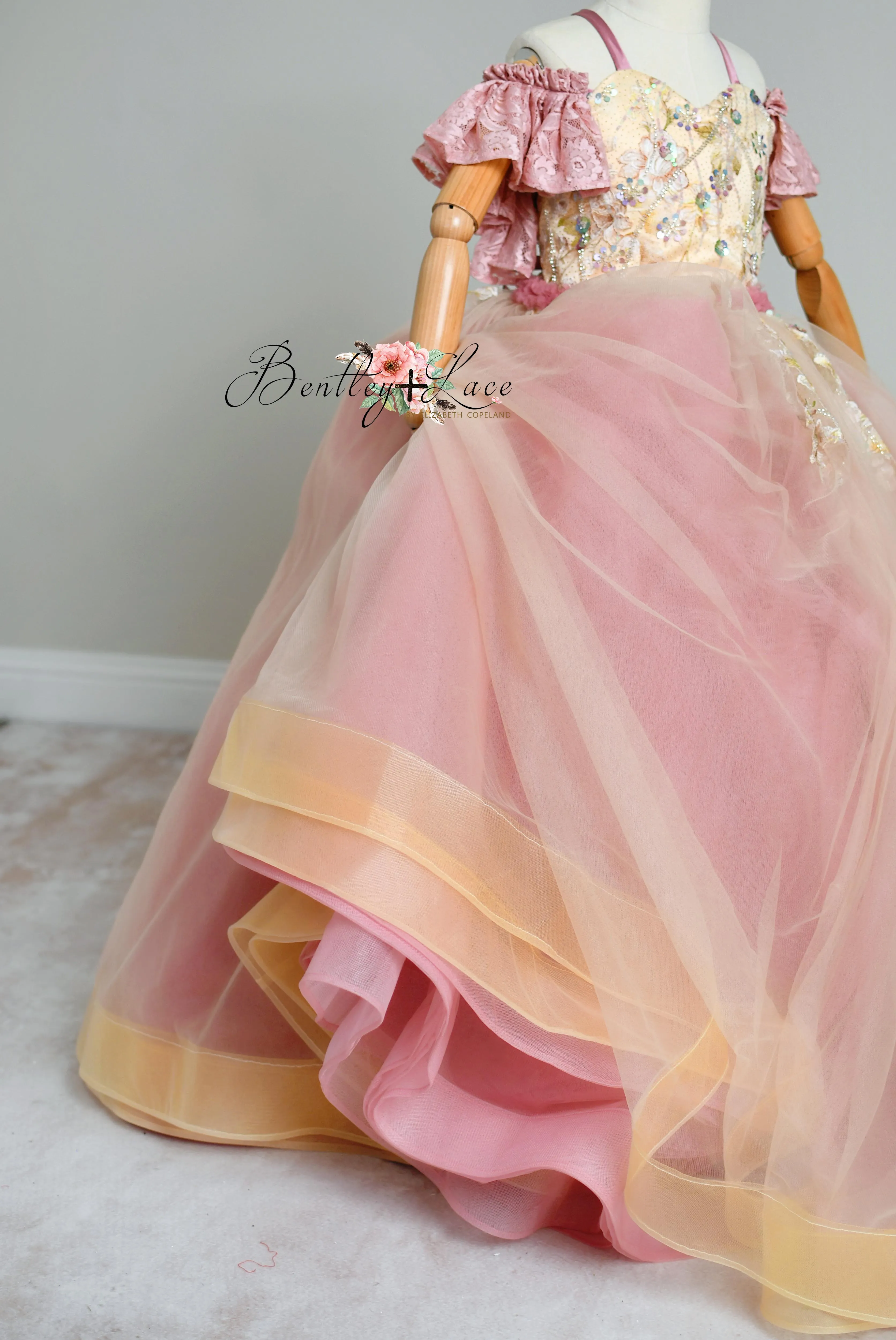 "Sunshine Serenade" Couture Floor length gown (6 Year - Petite 8 Year)