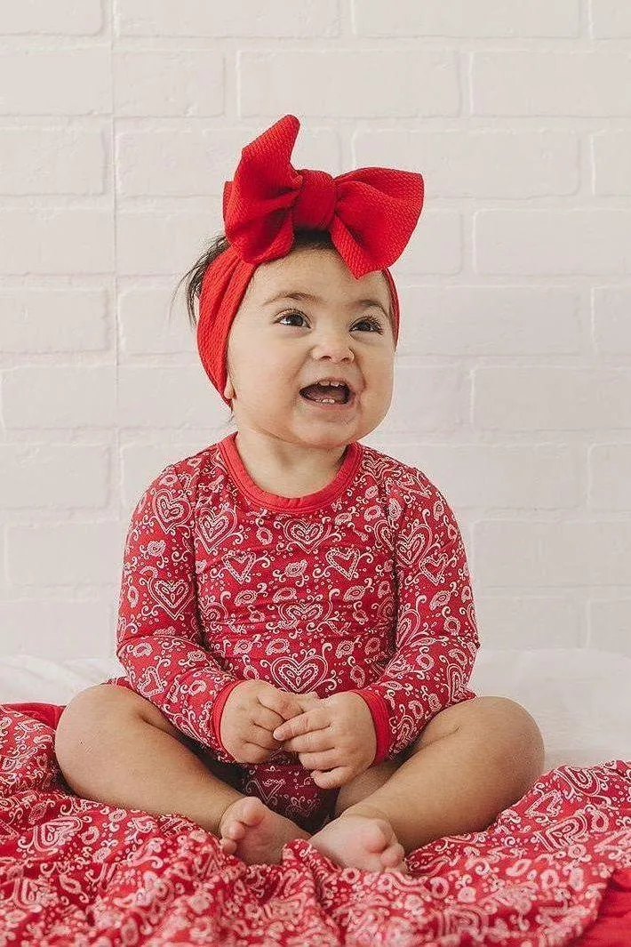 Red Paisley Heart Bodysuit Romper for Baby