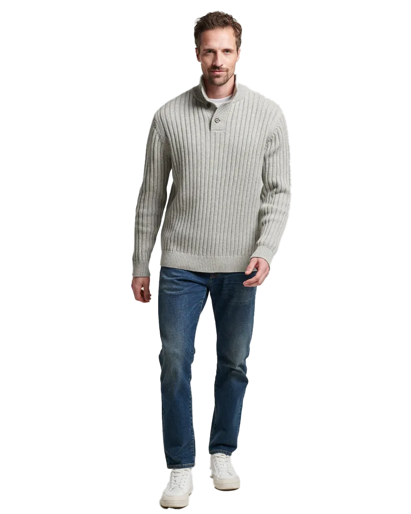 Ribbed Henley Jumper in Silver Grey