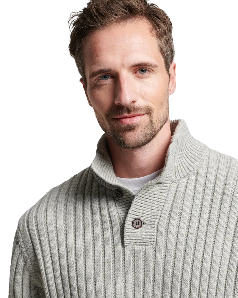 Ribbed Henley Jumper in Silver Grey
