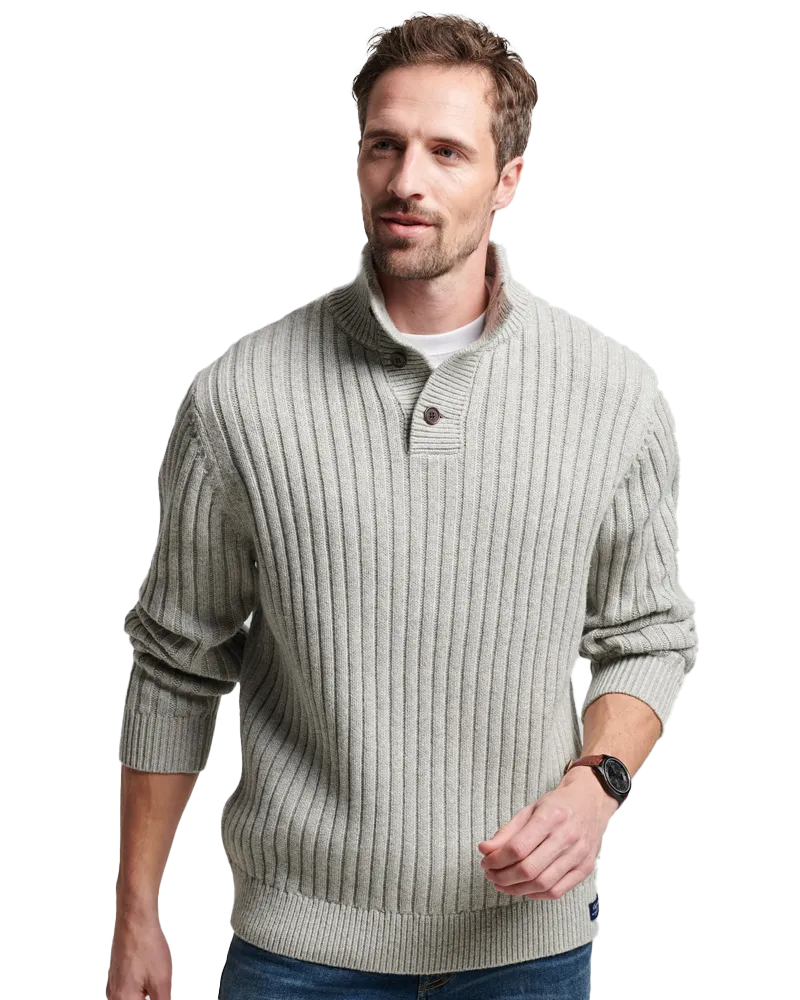 Ribbed Henley Jumper in Silver Grey