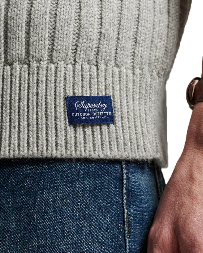 Ribbed Henley Jumper in Silver Grey