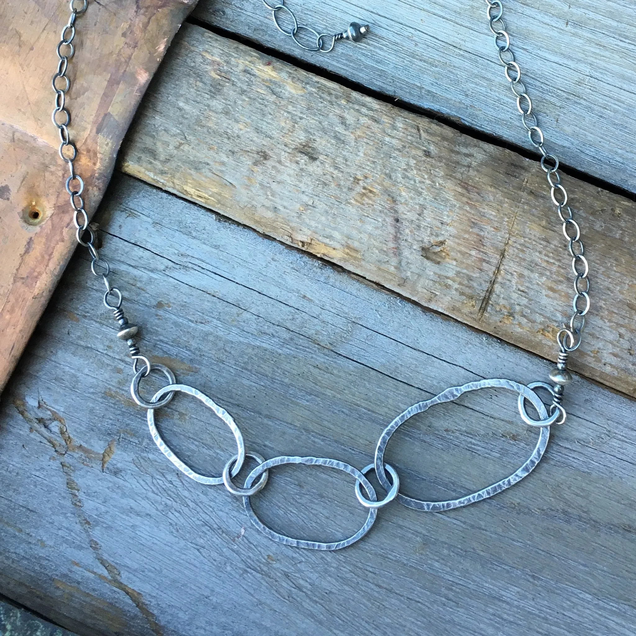 Riverstone Trio Necklace ~ Oxidized