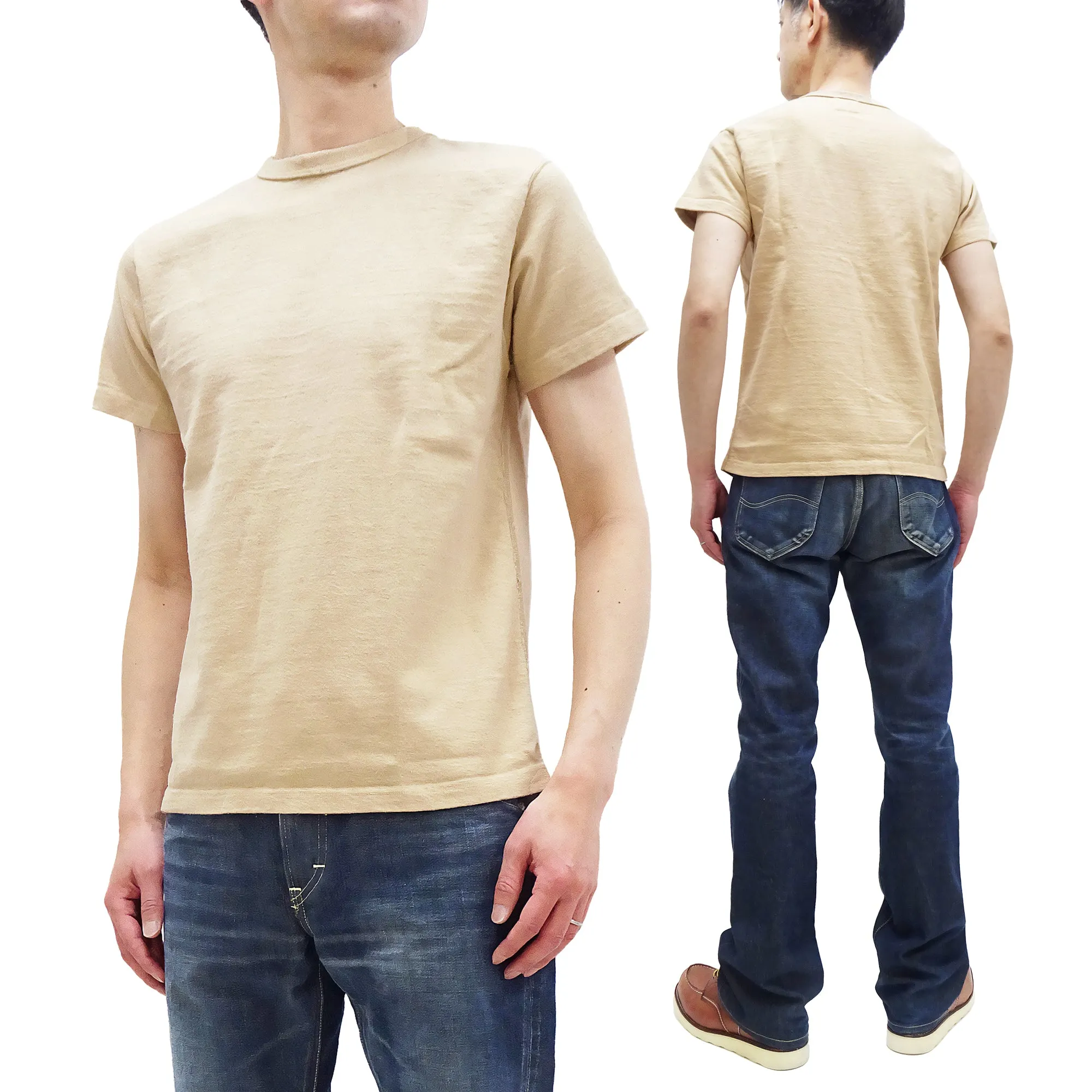 Samurai Jeans Plain T-shirt Men's Super Heavy Short Sleeve Natural Japanese Cotton Crew Slub Tee SJST-SC01 Light Chestnut Color