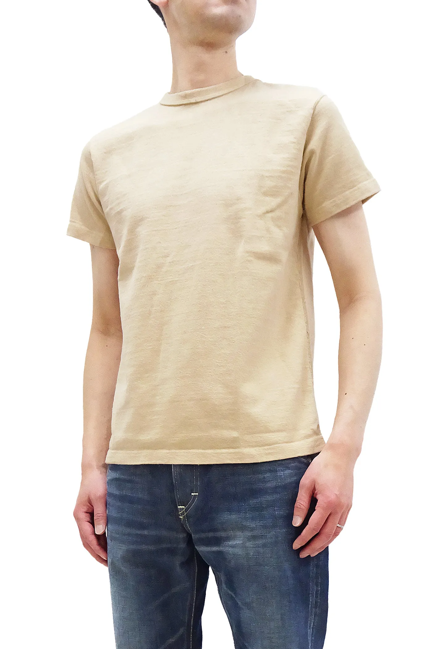 Samurai Jeans Plain T-shirt Men's Super Heavy Short Sleeve Natural Japanese Cotton Crew Slub Tee SJST-SC01 Light Chestnut Color