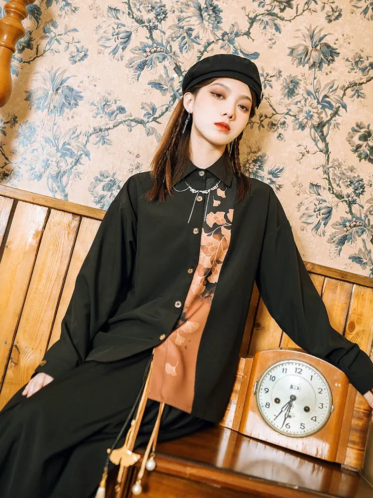 Shirt Print Classic China Retro Leaf Design Collection Skirt Elegant