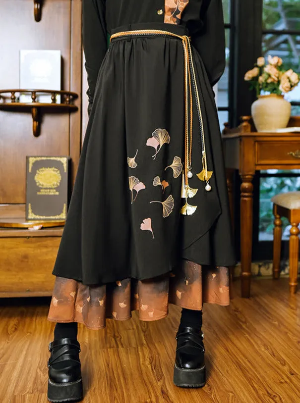 Shirt Print Classic China Retro Leaf Design Collection Skirt Elegant