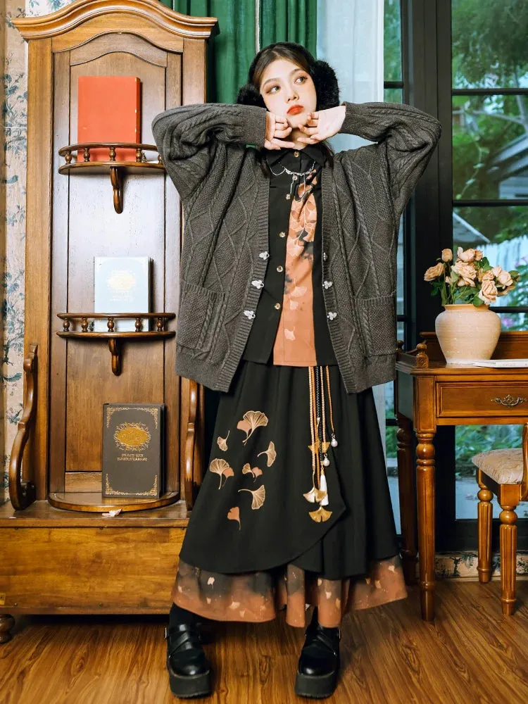 Shirt Print Classic China Retro Leaf Design Collection Skirt Elegant