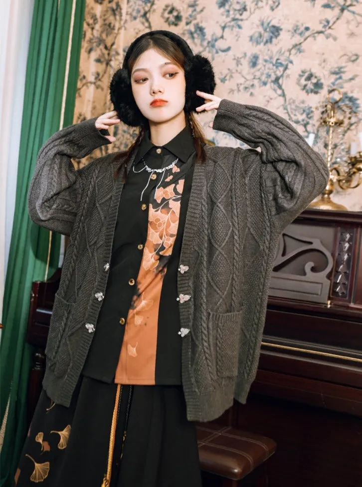 Shirt Print Classic China Retro Leaf Design Collection Skirt Elegant