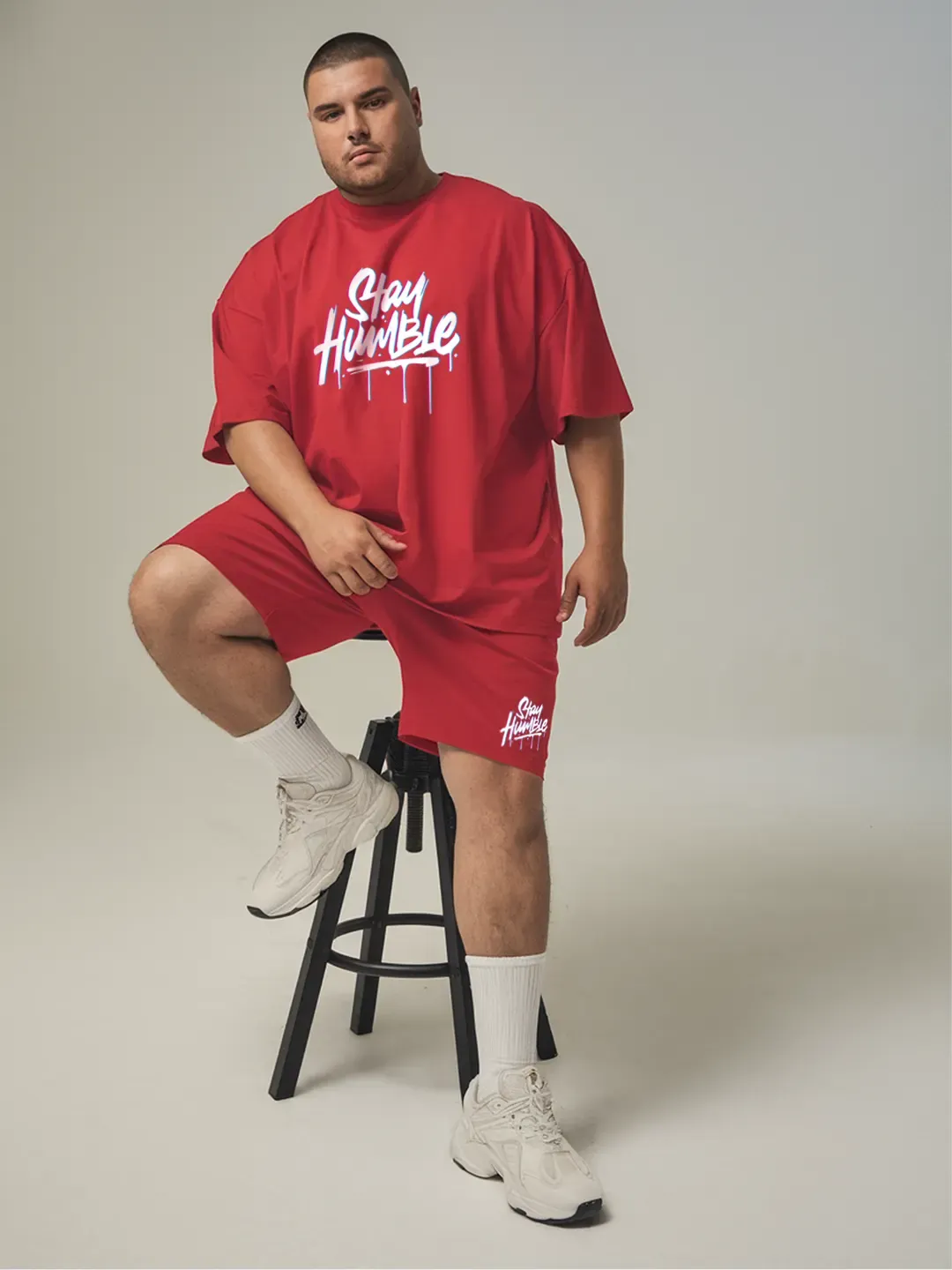 Stay Humble Cotton Mens T Shirt and Shorts Combo Set (Plus Size)