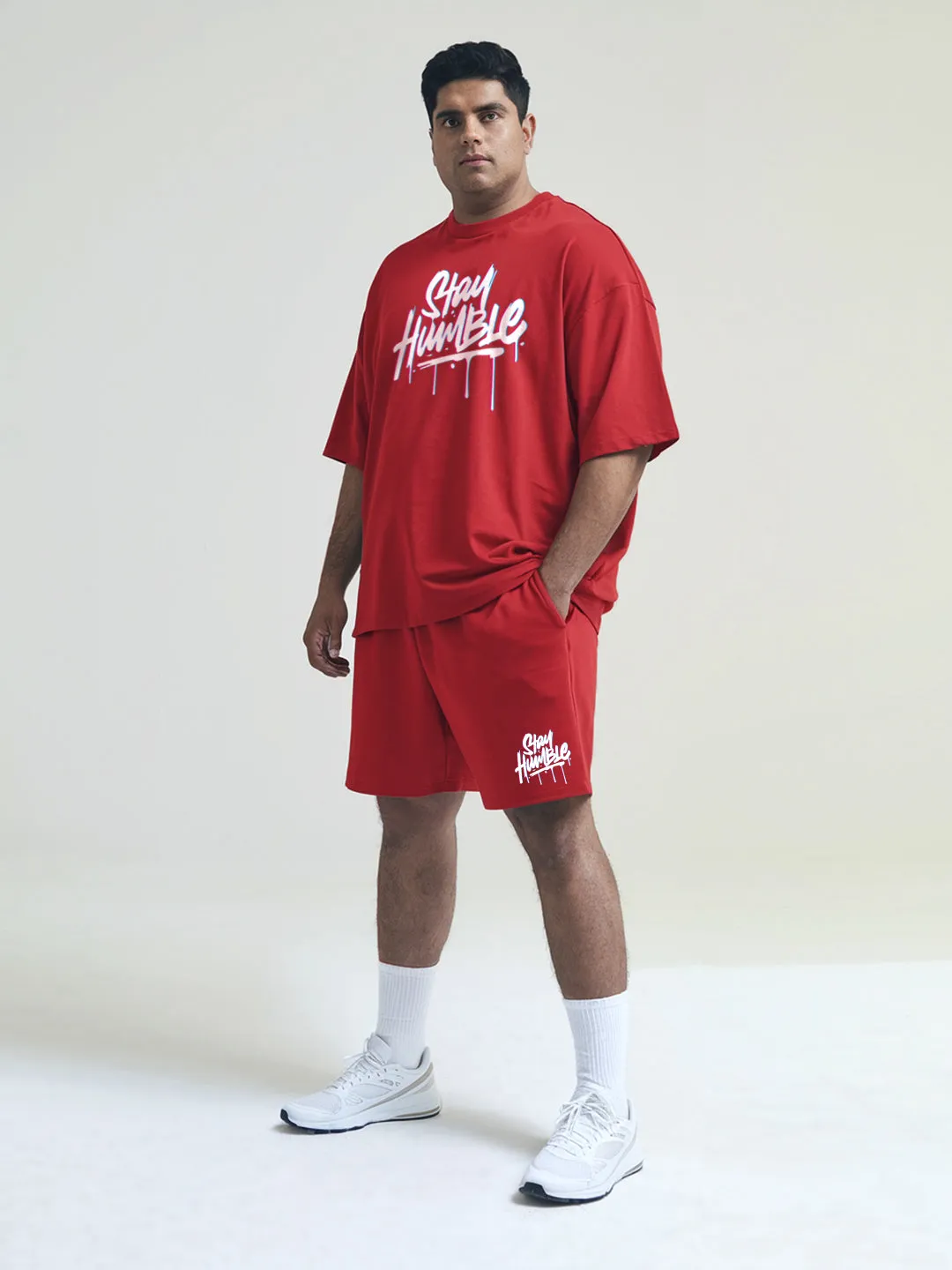 Stay Humble Cotton Mens T Shirt and Shorts Combo Set (Plus Size)