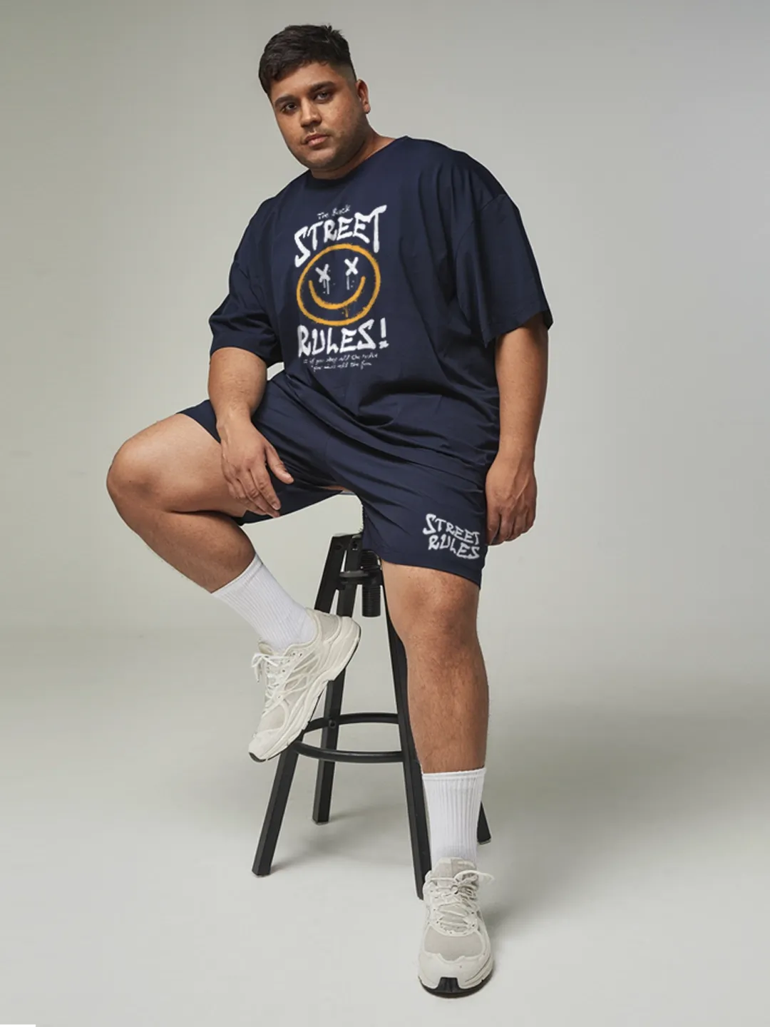 Street Rules Cotton Mens T Shirt and Shorts Combo Set (Plus Size)